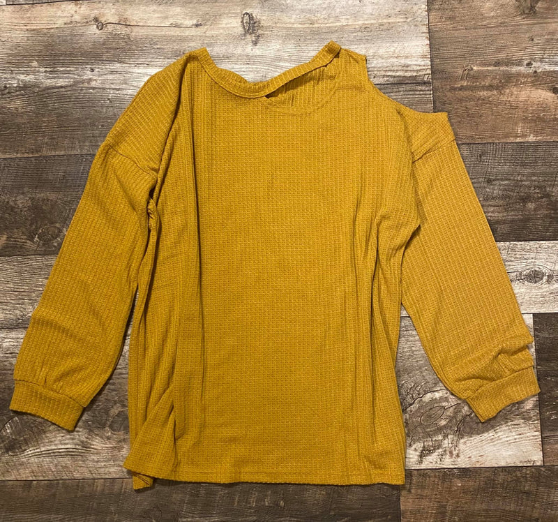 Top - Fall Cold Shoulder Waffle Knit (XL)