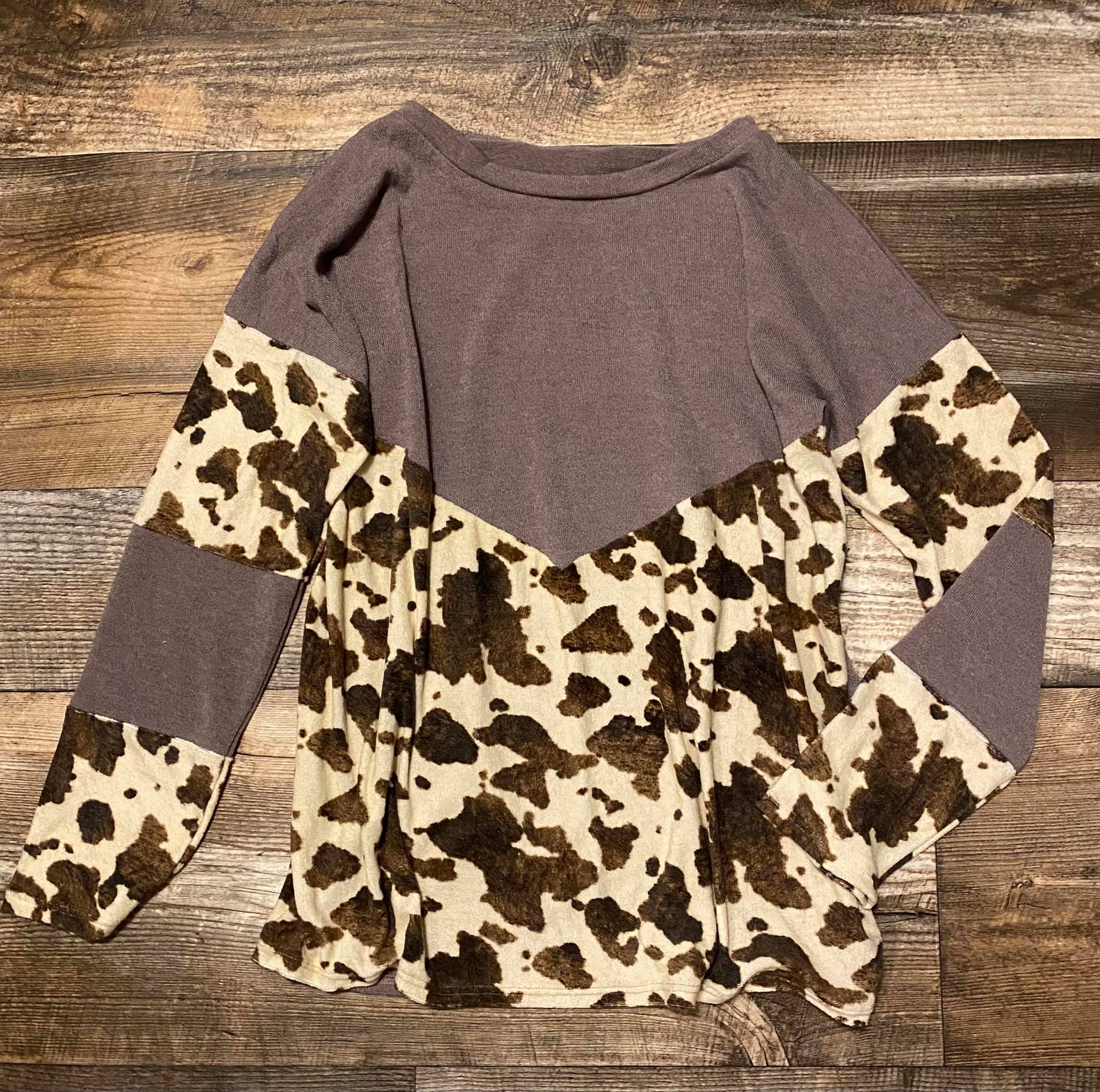 Top - Taupe Cow Print (XL)