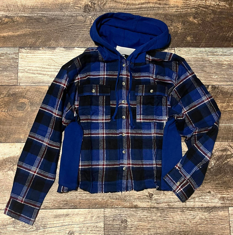 Top - Plus - Cropped Flannel Hooded Button Up