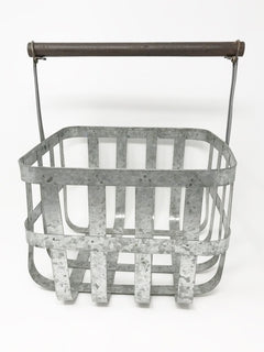 Home Decor - Metal Carrier Basket with Wood Handle