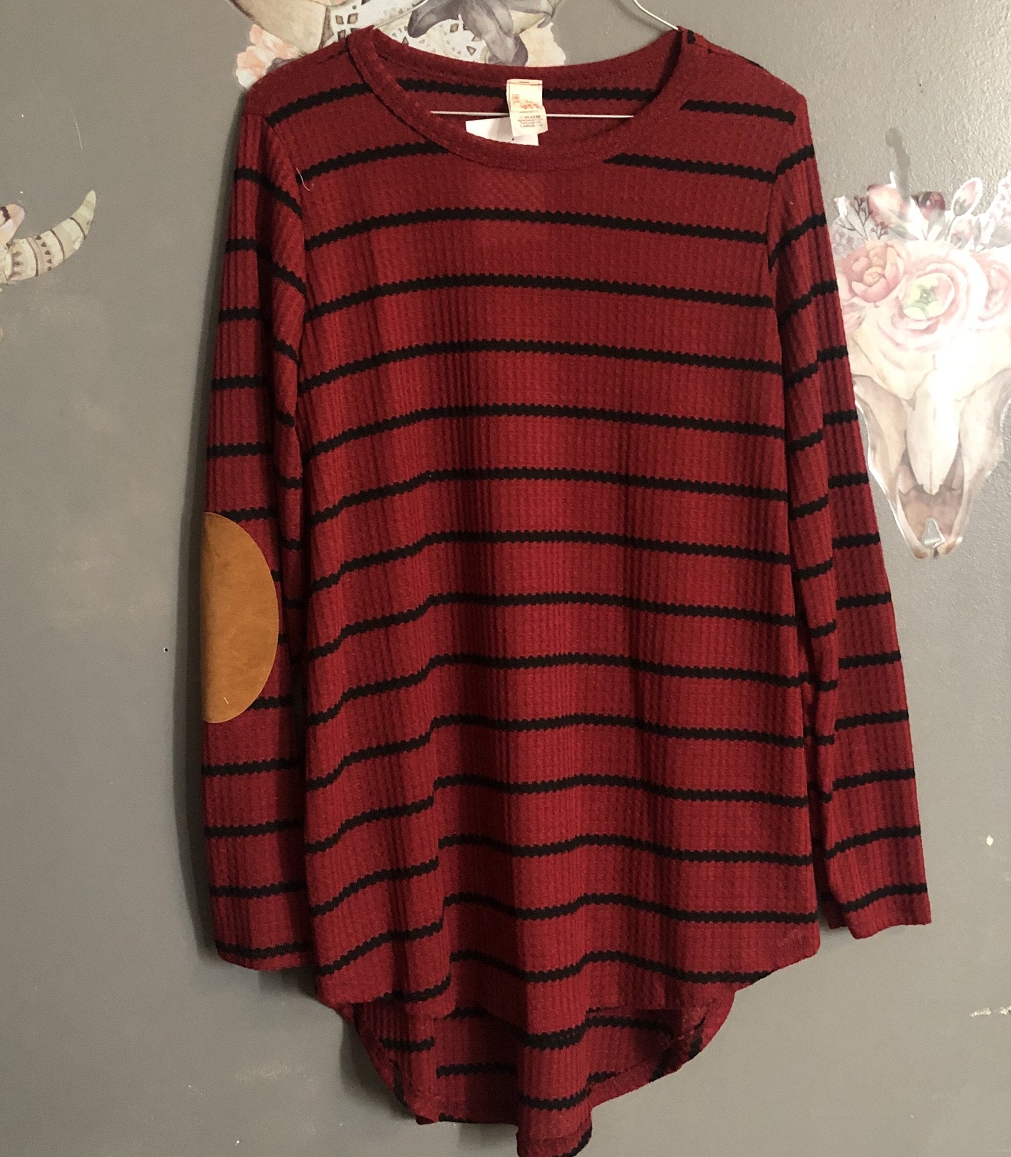 Top - Striped Elbow Patch Sweater