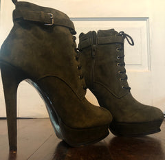 Zapatos - Botines con cordones verde oliva