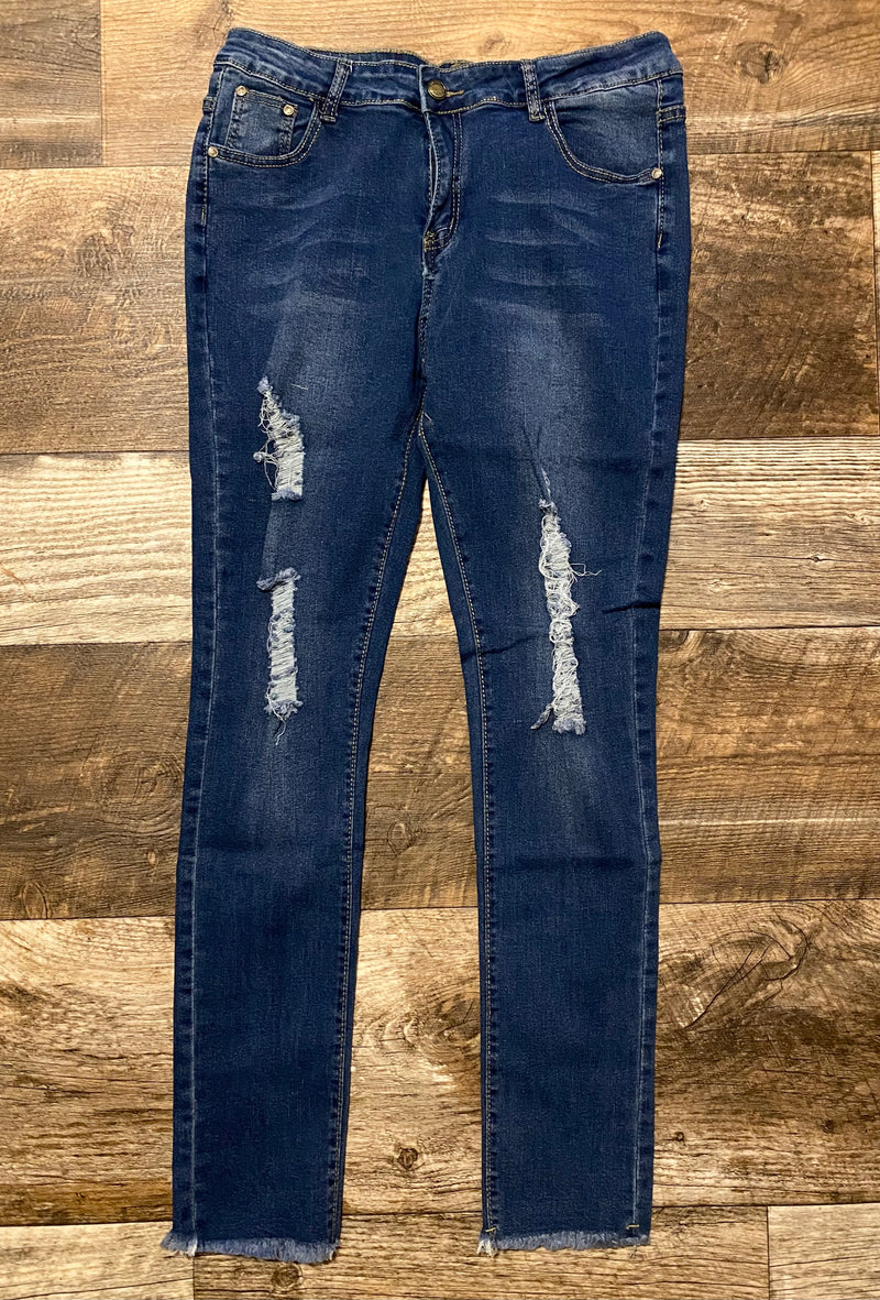 Skinny Jeans - Distressed Bottom Fray - Dark