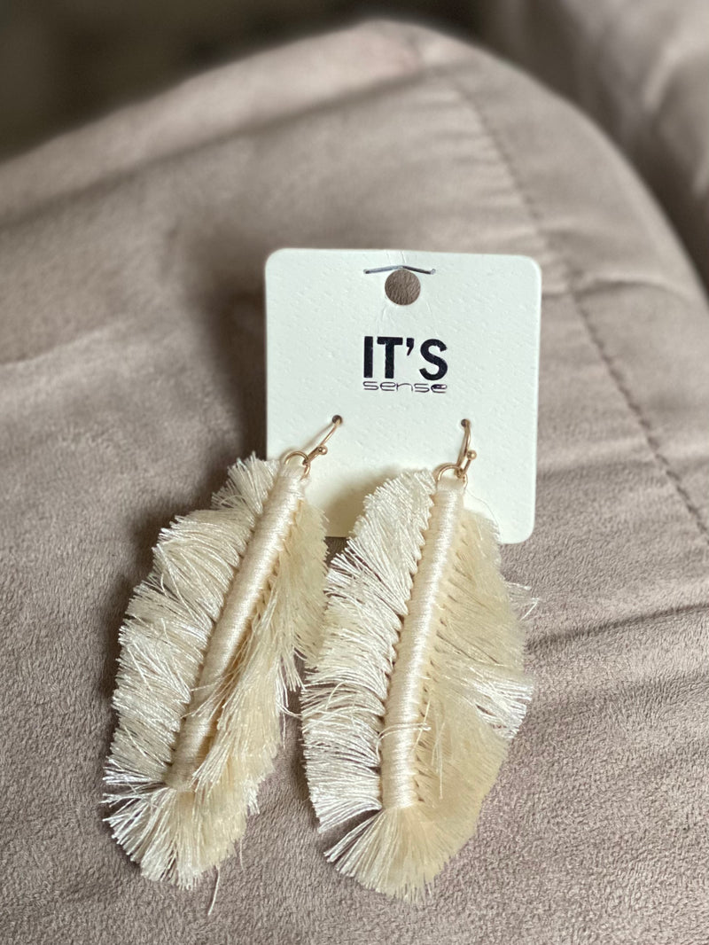 Earrings - Cream Tassled Feather